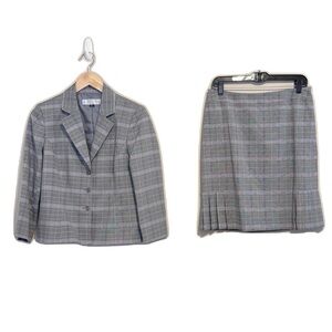 Tahari ASL 6 Petite Gray Glen Plaid Skirt Suit 6P